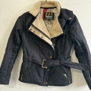Barbour Women's Quilted Black Jacket with Belt size U.S. 4